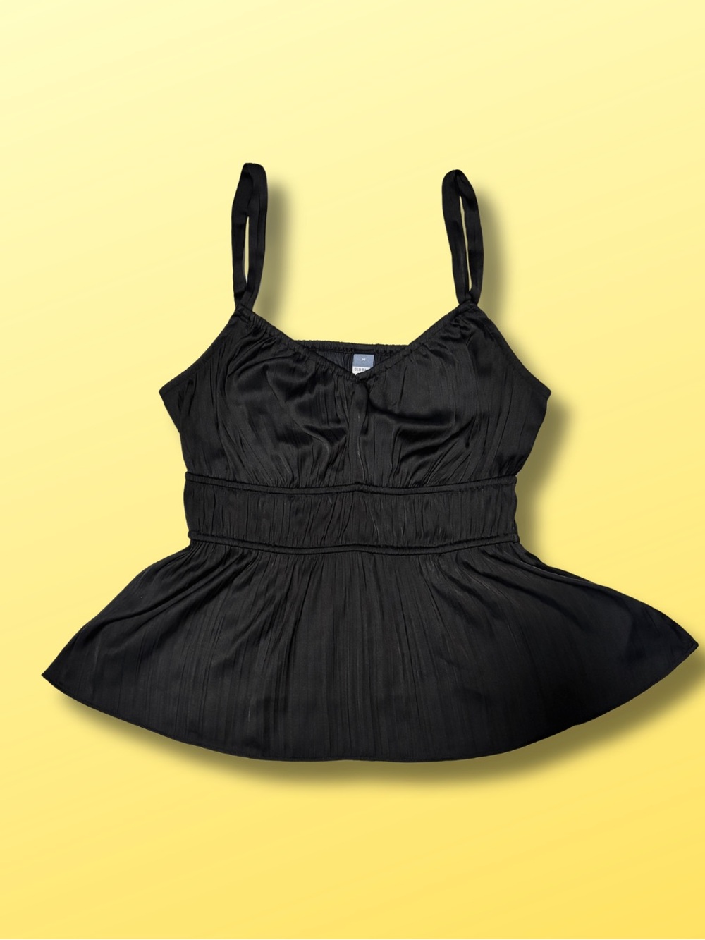 Old Navy Black Silky Babydoll Peplum Cami | Smocked Waist | Excellent | M